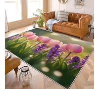 Alfombra Infantil para Interiores 200x300 cm PatróN de Tulipanes Frescos Alfombra Mullida, Base Antideslizante, Lavable a Máquina, Flores Alfombras de Salón y Dormitorio de Pelo Corto