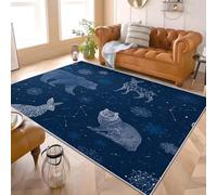 Alfombra Infantil para Interiores 80x150 cm Mapa Estelar Abstracto Dibujado A Mano Alfombra Mullida, Base Antideslizante, Lavable a Máquina, Azul Alfombras de Salón y Dormitorio de Pelo Corto