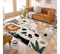 Alfombra Infantil para Interiores 80x150 cm Mundo Animal de Dibujos Animados Alfombra Mullida, Base Antideslizante, Lavable a Máquina, Blanco Alfombras de Salón y Dormitorio de Pelo Corto