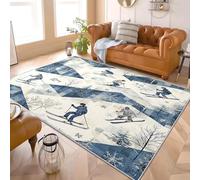Alfombra Infantil para Interiores 80x150 cm Tema de Esquí GeoméTrico Alfombra Mullida, Base Antideslizante, Lavable a Máquina, Azul GrisáCeo Alfombras de Salón y Dormitorio de Pelo Corto