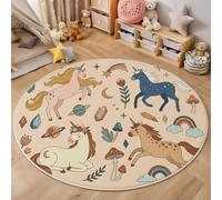 Alfombra Infantil Redonda Estilo De Cuento De Hadas De Ensueño 200cm Alfombra de área Planeta Caballo Lavable, Antideslizante, Muy Suave para Dormitorio de Niños y Niñas, Sala de Juegos, Albaricoque