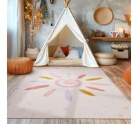 Alfombra infantil sol, diseño de juego para niños y niñas, color crema, lavable y antideslizante, 100 x 150 cm