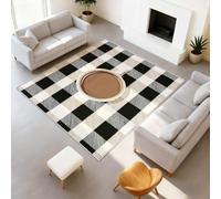 Alfombra interior 90 x 150 cm moderna a cuadros minimalista alfombra café a cuadros blanco y negro lavable alfombra moderna de pelo ras antideslizante y resistente, piso de decoración del hogar