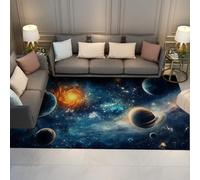 Alfombra interior azul marino profundo 80x150cm Galaxia en espiral naranja brillante planetas estampados alfombras suelo estampadas lavadora pelo bajo habitación del bebé Decor del dormitorio