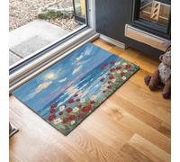 Alfombra Interior Campo De Amapolas Antideslizante y Absorbente, Felpudo de Entrada Pintura Al Óleo De Paisaje Costero Alfombra Lavable en Lavadora para Pasillos, Cocina, Baño, 80x120cm, Azul Marino