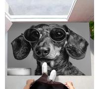 Alfombra Interior Gafas Sol Dachshund Antideslizante y Absorbente, Felpudo de Entrada Fotos Animales En Blanco Y Negro Alfombra Lavable en Lavadora para Pasillos, Cocina, Baño, 60x120cm, Gris Carbón