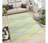 Alfombra Interior Home Decoe con Rayas onduladas Verdes Amarillas, geometría Moderna líneas Curvas fáciles de Limpiar Alfombras Antideslizantes, aplicadas en el Dormitorio del salón (140x200cm)