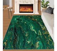 Alfombra Interior Home Decoe con Textura de mármol Verde y Dorado, alfombras Ligeras de Lujo abstractas Antideslizantes Lavables, aplicadas en el salón, Dormitorio, Comedor y Pasillo (100x140cm)