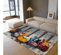 Alfombra Interior Pelo bajo Guitarra Colorida Arte Graffiti Alfombrillas Antideslizantes para la Sala Estar Aula Estudio Amante la música decoración hogar 60x120cm