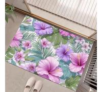 Alfombra Interior Pintura Acuarela Flores Hibisco Antideslizante y Absorbente, Felpudo de Entrada Flores Tropicales Alfombra Lavable en Lavadora para Pasillos, Cocina, Baño, 50x80cm, Púrpura Claro