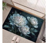 Alfombra Interior Pintura Al Óleo De Peonía Blanca Antideslizante y Absorbente, Felpudo de Entrada Estilo De Lujo Alfombra Lavable en Lavadora para Pasillos, Cocina, Baño, 80x120cm, Verde Oscuro