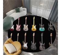 Alfombra Interior Redonda 160 cm Póster Retro Guitarra Eléctrica Alfombra Redonda Impresión Modern, Negro Habitación Suave Antideslizante - para salón Dormitorio y habitación Infantil Alfombrilla