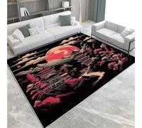 Alfombra japonesa con paisaje de puesta de sol, lavable a máquina, de pelo corto, 60 x 90 cm, antideslizante, para sala de estar, dormitorio, oficina, cocina y pasillo, 140 x 200 cm