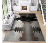 Alfombra japonesa oscura tradicional lavable para sala de estar, 240 x 300 | Alfombra antideslizante de pelo bajo con armadura samurái, torre de espada para salón, comedor, dormitorio