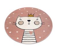 Alfombra KIDDO 6106 circulo rosa claro / blanca gatito corona para niños sensorial circulo 160 cm