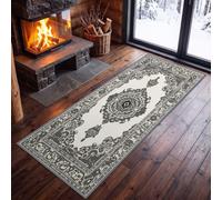 Alfombra larga clásica vintage de 80 x 300 cm, antideslizante, con patrón geométrico tradicional, tótem, lavable, color gris y blanco, alfombra para cocina, entrada, dormitorio, escalera