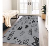 Alfombra larga de franela suave con dibujos animados de perros, huesos, huellas de patas, alfombras decorativas, lavable, para pasillos, cocinas y salas de estar, color gris, 60 x 180 cm