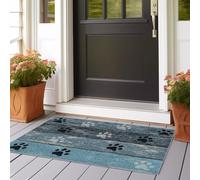 Alfombra Larga Pasillo 60x150 cm Antideslizante Lavables en Lavadora Carpet Cocina Comedor Habitacion Tapetes Huellas de Patas Retro Lindas Pelo Corto Tapete Azul