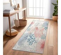 Alfombra Larga Pasillo 60x210 cm Antideslizante Lavables en Lavadora Carpet Cocina Comedor Habitacion Tapetes Coral costero en Forma de Abanico Pelo Corto Tapete Verde Azul Rosa