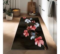 Alfombra Larga Pasillo Estilo Acuarela Alfombra Corredor Lavable, Tapete Pelo Corto Veta De Madera Plantas Ramas De Flores para Sala Habitacion Dormitorio Comedor Cocina Lavadero Entrada 40 x 120 cm