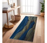Alfombra Larga Y Estrecha Abstracto Montañas Líneas 60X150 Cm Azul Oscuro, Lavable Y Antideslizante - Ideal para Pasillo, Cocina O Dormitorio, Suave, Duradera Y Fácil De Mantener