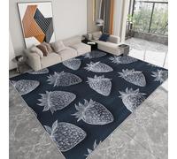 Alfombra Lavable 100 x 160 cm con Estampado Estilo Caricatura, Corredor Rectangular Gris Hecho Mano Frutas Fresa Estrellas - Alfombra Antideslizante Suave de Pelo Corto para Salón Dormitorio o Pasillo