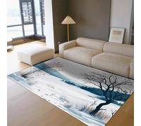 Alfombra Lavable 120x150 Invierno Acogedor árboles nevados estética Blanca Antideslizante montaña Interior Acentos rectangulares Pelo bajo Alfombras salón lavandería Cocina decoración Entrada