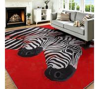 Alfombra lavable 140 x 200 cm de dibujos animados - con pelo ancho y antideslizante, pop art animal cebra para salón, dormitorio, comedor, oficina, rojo