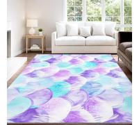 Alfombra Lavable 160 x 230 cm Alfombras Soñador De Cuento Minimalista Lindo, Limpieza Fácil Púrpura Azul Escamas de Sirena Alfombra Antideslizante Suave de Pelo Corto para Habitación Adolescentes