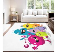 Alfombra Lavable 60 x 120 cm Alfombras Dibujos Animados Minimalista Rústico Moderno, Limpieza Fácil Multicolor Monstruos Pequeños Alfombra Antideslizante Suave de Pelo Corto para Habitación Infantil