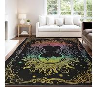 Alfombra Lavable 60 x 120 cm Alfombras Lujoso Simétrico Misterioso Artístico, Limpieza Fácil Multicolor Cuerpos Celestes Cartas de Tarot Alfombra Antideslizante Suave de Pelo Corto para Dormitorio