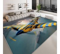 Alfombra Lavable 80 x 150 cm Estilo Retro para Salón, Alfombra Antideslizante Resistente Militar Avión de Combate Buque de Guerra - Moqueta Moderna Suave Estampada para Dormitorio Habitación Infantil
