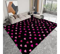 Alfombra Lavable a Máquina 100 x 160 cm Dibujos Animados Lindo Rosa Corazón, Pelo Corto Antidesprendimiento Antideslizante Romanticismo - Alfombra Estampada para Salón Dormitorio Sala de Juegos