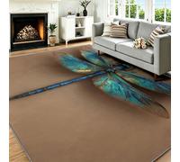 Alfombra lavable a máquina, 140 x 200 cm, antideslizante, de pelo bajo, moderna, para entrada, dormitorio, comedor, mesita de noche, cocina, pasillo, insectos, alas de libélula, color marrón