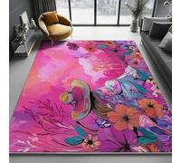 Alfombra Lavable a máquina 140 x 200 cm, Antideslizante Suave de Pelo Corto con Pintura Dibujos Animados Campo Flores Mujer Estampado Moderno para Sala de Estar y Dormitorio, Rosa