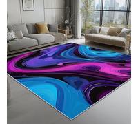 Alfombra Lavable a máquina 140 x 200 cm, Estampado Abstracto Líquido Mármol, antibacteriana y antideslizante base resistente a las manchas Alfombra para salón dormitorio u oficina, Azul Morado