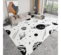 Alfombra Lavable a Máquina 140 x 200 cm Minimalista, Pelo Corto Antidesprendimiento Antideslizante Dibujos Animados Planetas Espaciales - Alfombra Estampada para Salón Dormitorio Pasillo Oficina