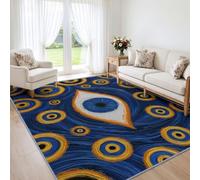 Alfombra lavable a máquina, 140 x 200 cm, suave, antideslizante, de pelo corto, círculos concéntricos, estrellas, alfombra para dormitorio, cocina, misteriosa alfombra bohemia abstracta