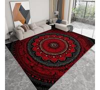 Alfombra Lavable a Máquina 160 x 230 cm Arte Abstracto, Pelo Corto Antidesprendimiento Antideslizante Mandala Negro Rojo Flores - Alfombra Estampada para Salón Dormitorio Cocina Pasillo Oficina