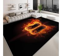 Alfombra Lavable a Máquina 160 x 230 cm Estilo de Fantasía, Pelo Corto Antidesprendimiento Antideslizante Deportes Hockey Sobre Hielo Llamas - Alfombra para Salón Dormitorio Cocina Pasillo Oficina