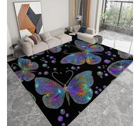 Alfombra Lavable a Máquina 160 x 230 cm Exquisito, Pelo Corto Antidesprendimiento Antideslizante Animales 3D Mariposas Lunares Rayas - Alfombra Estampada para Salón Dormitorio Cocina Pasillo Oficina