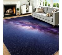 Alfombra lavable a máquina, 60 x 90 cm, antideslizante, de pelo bajo, para entrada, dormitorio, comedor, mesita de noche, cocina, pasillo, cielo estrellado, galaxia, universo, azul