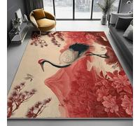 Alfombra Lavable a máquina 60 x 90 cm, Antideslizante Suave de Pelo Corto con Tradición China Flores pinos Estampado Moderno para Sala de Estar y Dormitorio, Rosa melocotón