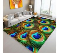 Alfombra Lavable a Máquina 60 x 90 cm - Antideslizante Suave de Pelo Corto Líneas Simples Y Delicadas De Plumas De Pavo Real Estampado Alfombra para Salón Entrada Comedor Decoración, Turquesa