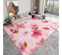 Alfombra Lavable a Máquina 60 x 90 cm Rosa, Pelo Corto Antidesprendimiento Antideslizante Acuarela Plantas Floral Flor de Cerezo - Alfombra Estampada para Salón Dormitorio Oficina Sala de Juegos
