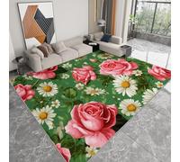 Alfombra Lavable a Máquina 60 x 90 cm Vintage, Moqueta a Pelo Corto Antidesprendimiento Antideslizante Plantas Flores Rosas Hojas - Alfombra Estampada para Salón Dormitorio Cocina Pasillo Oficina