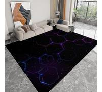 Alfombra Lavable a Máquina 80 x 150 cm Futurista, Pelo Corto Antidesprendimiento Antideslizante Azul Violeta Neón Hexágonos Geométrico - Alfombra Estampada para Salón Dormitorio Cocina Pasillo Oficina