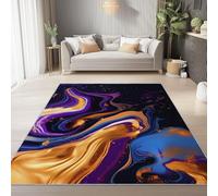 Alfombra Lavable a Máquina Antideslizante 80 x 150 cm - Pelo Corto de Franela Suave con Abstracto Líquido Brillo Mármol Estampado Alfombra para Toda la Casa Cocina salón y Oficina, Morado