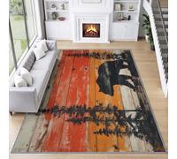 Alfombra lavable a máquina, antideslizante, para oficina, cocina, diseño de oso negro, pino rojo y naranja, pelo corto, 80 x 150 cm, para comedor, fácil de limpiar, no se desprende