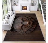 Alfombra lavable a máquina con relieve 3D antideslizante para oficina, cocina, cabeza de oso pardo, pelo corto, 200 x 300 cm, para comedor, fácil de limpiar, alfombra de suelo, no se desprende